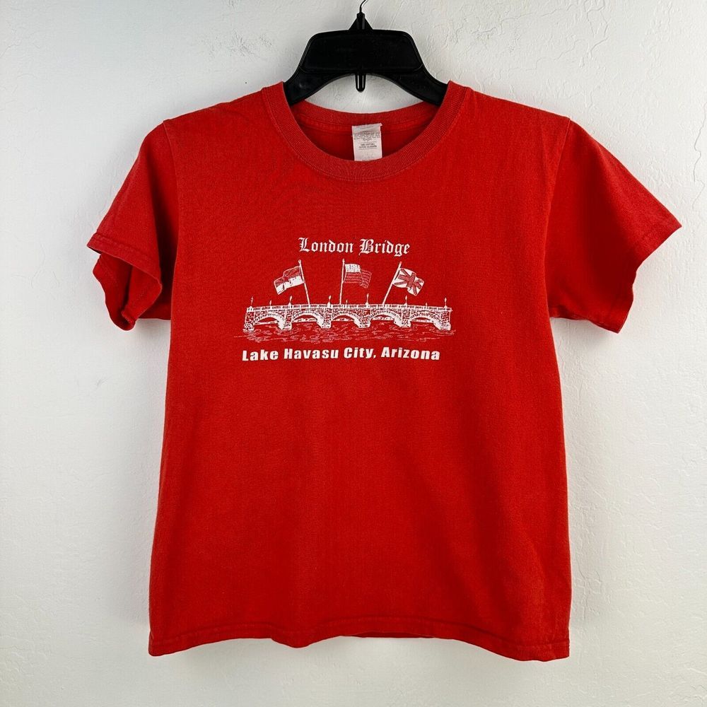 Gildan Tshirt Kids Small Red Cotton Arizona London Bridge Graphic Print